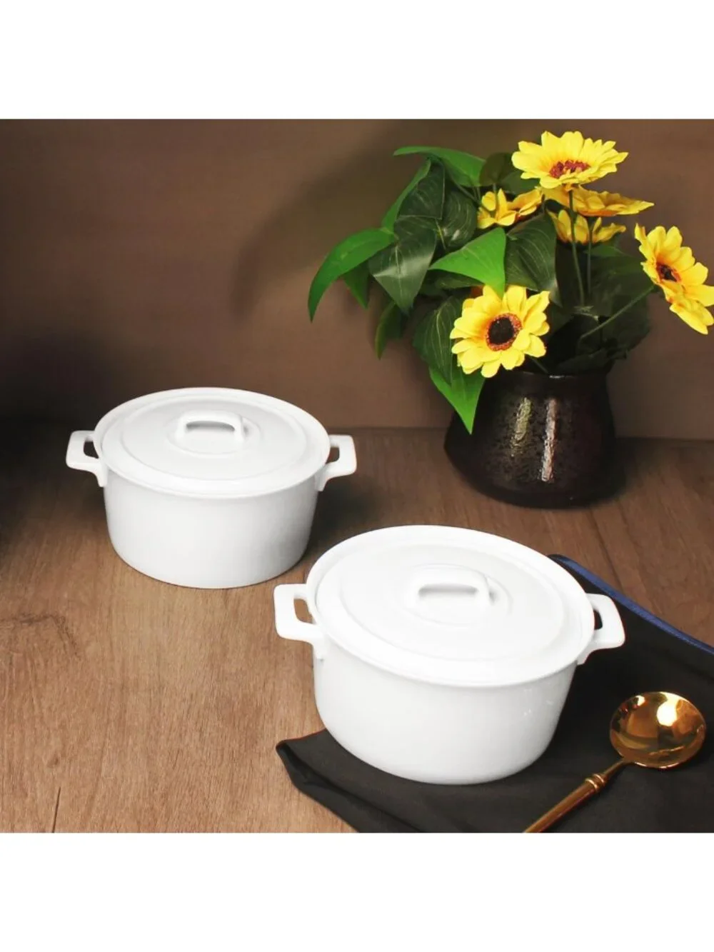 Set of 2 Mini Casserole Dishes - 6” French Ceramic Cocotte with Lids, Oven Safe